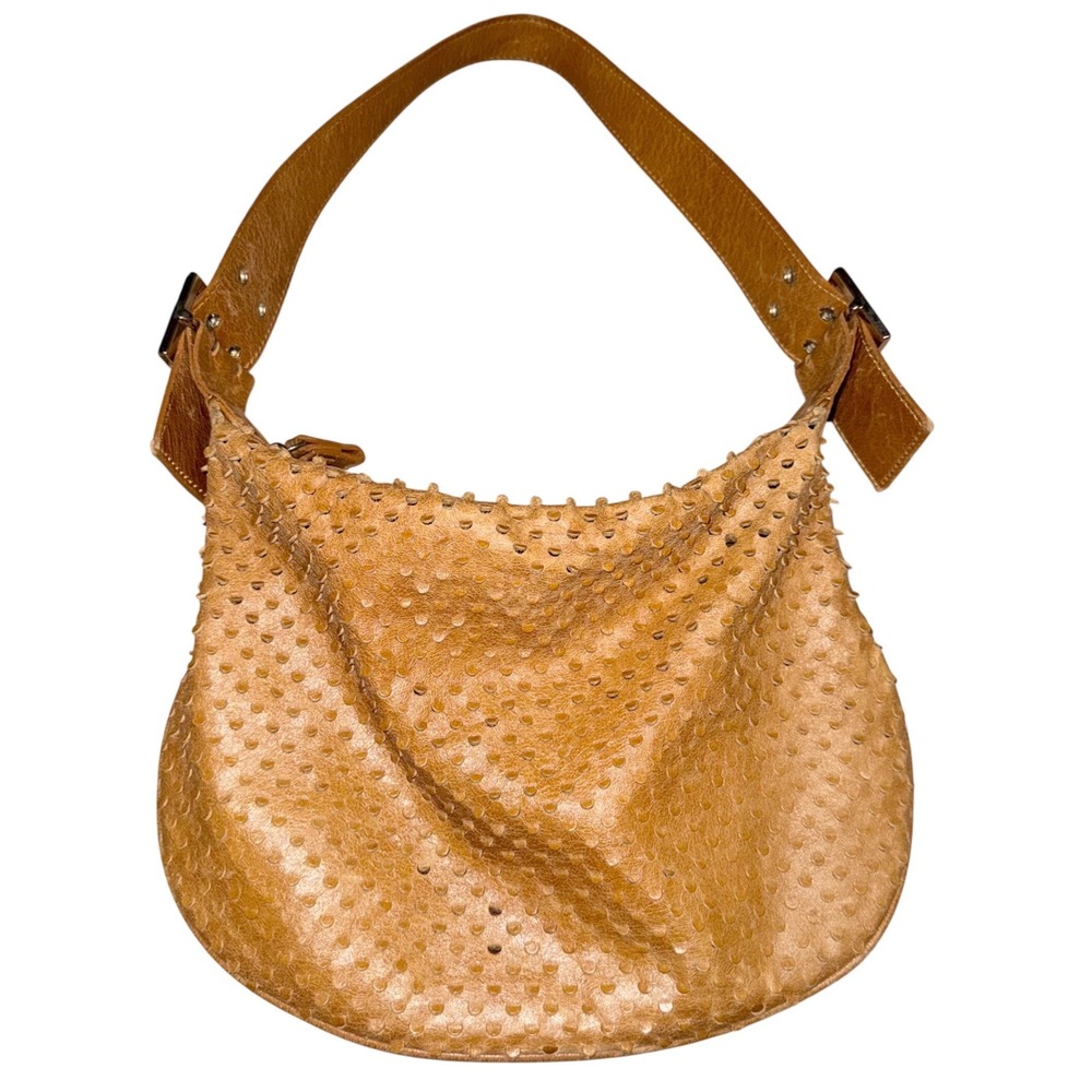 Le Solim Made in Italy Tan Textured Leather Hobo Shoulder Bag Y2K Syle
